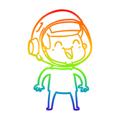 rainbow gradient line drawing happy cartoon astronaut