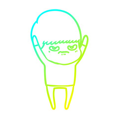 cold gradient line drawing angry cartoon boy