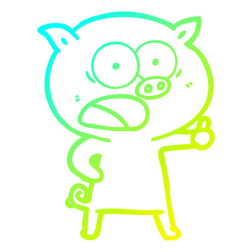 cold gradient line drawing cartoon pig shouting