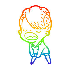 rainbow gradient line drawing cartoon cool hipster girl talking