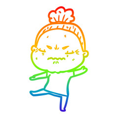 rainbow gradient line drawing cartoon annoyed old lady