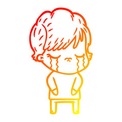 warm gradient line drawing cartoon woman crying