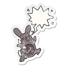 cartoon rabbit and speech bubble distressed sticker
