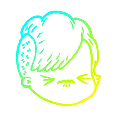 cold gradient line drawing cartoon female face