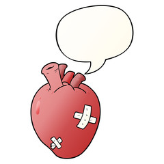 cartoon heart and speech bubble in smooth gradient style