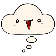 cute cartoon face and thought bubble in comic book style