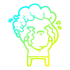 cold gradient line drawing cartoon man crying