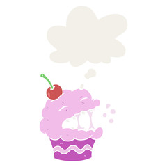 cartoon cupcake and thought bubble in retro style
