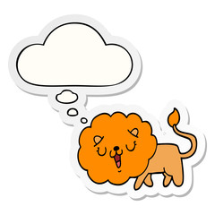 cute cartoon lion and thought bubble as a printed sticker