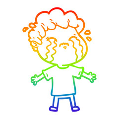 rainbow gradient line drawing cartoon man crying