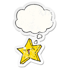 cute cartoon star and thought bubble as a distressed worn sticker