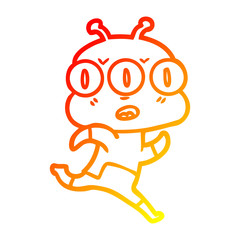 warm gradient line drawing cartoon three eyed alien