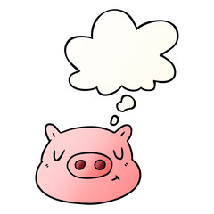 cartoon pig face and thought bubble in smooth gradient style