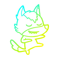 cold gradient line drawing friendly cartoon wolf dancer