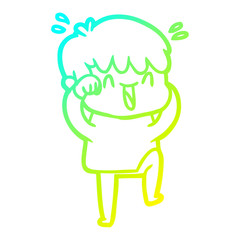 cold gradient line drawing cartoon laughing boy