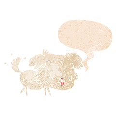 cartoon dog and speech bubble in retro textured style