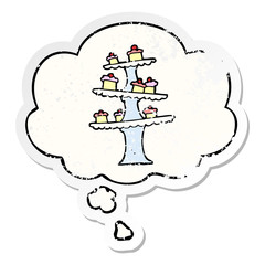 cartoon cake stand and thought bubble as a distressed worn sticker