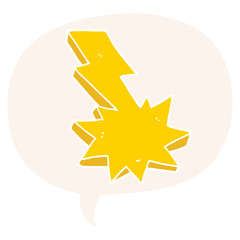 cartoon lightning strike and speech bubble in retro style