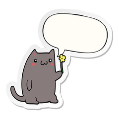 cute cartoon cat and speech bubble sticker