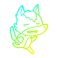 cold gradient line drawing cartoon wolf running showing teeth