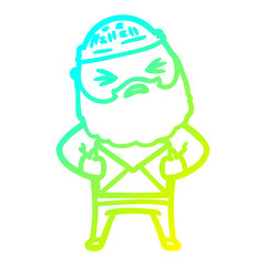 cold gradient line drawing cartoon man with beard