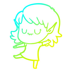 cold gradient line drawing happy cartoon elf girl