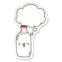 cute cartoon milk bottle and thought bubble as a printed sticker