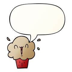 cartoon cupcake and speech bubble in smooth gradient style
