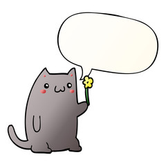 cute cartoon cat and speech bubble in smooth gradient style
