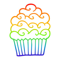 rainbow gradient line drawing cartoon vanilla cupcake