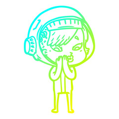 cold gradient line drawing cartoon astronaut woman