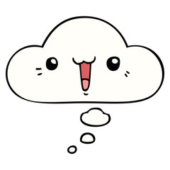 happy cartoon face and thought bubble