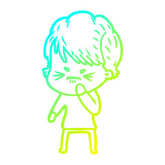 cold gradient line drawing cartoon frustrated woman