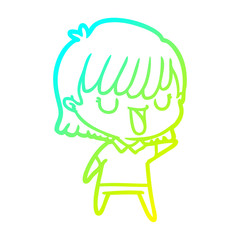 cold gradient line drawing cartoon woman