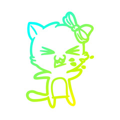 cold gradient line drawing cartoon cat