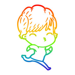 rainbow gradient line drawing cartoon woman thinking