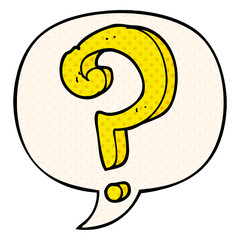 cartoon question mark and speech bubble in comic book style