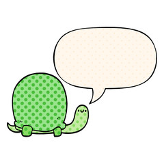 cute cartoon tortoise and speech bubble in comic book style