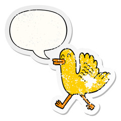 cartoon duck and speech bubble distressed sticker