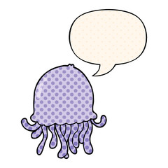 cartoon jellyfish and speech bubble in comic book style