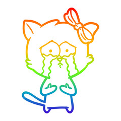rainbow gradient line drawing cartoon cat