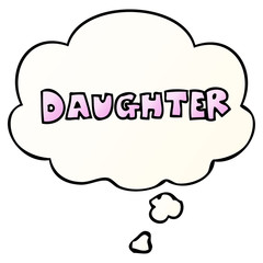 cartoon word daughter and thought bubble in smooth gradient style