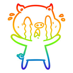 rainbow gradient line drawing crying pig cartoon