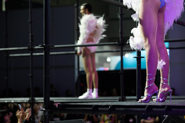 Many Legs and Shoes Female Models walk in Fashion Show of Spring Summer Lingeries, Panty new...