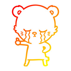 warm gradient line drawing crying cartoon bear giving thumbs up