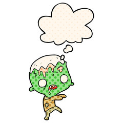 cartoon zombie and thought bubble in comic book style