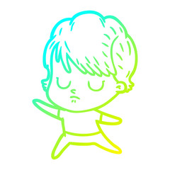 cold gradient line drawing cartoon woman