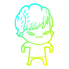 cold gradient line drawing cartoon happy woman