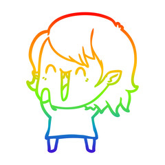rainbow gradient line drawing cute cartoon happy vampire girl