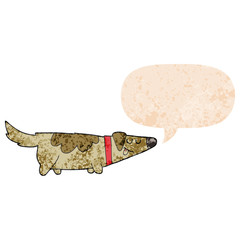 cartoon dog and speech bubble in retro textured style